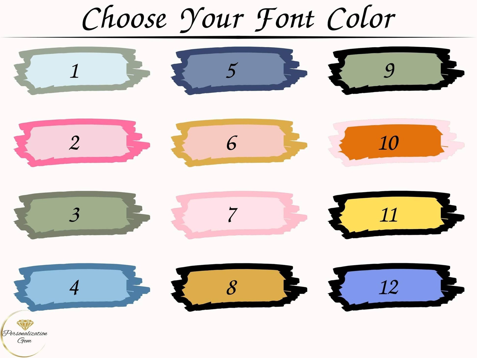 Font color options for custom baby name signs, offering a variety of colors to match any nursery decor theme for a personalized baby gift.