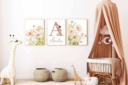 Custom Wildflower Baby Name Sign, Personalized Nursery Wall Art, Girl Nursery, Wildflower Nursery, New Baby Gift, Custom Nursery Decor - Personalization Gem