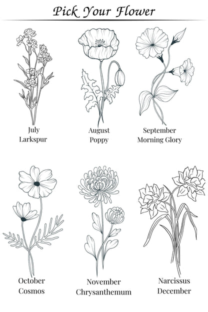 Minimalist lily birth flower art with customizable options, ideal as a unique and heartfelt custom gift for her.